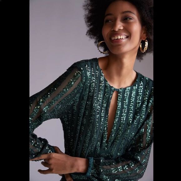 Anthropologie Sequined Open-Back Mini Dress - Picture 3 of 7